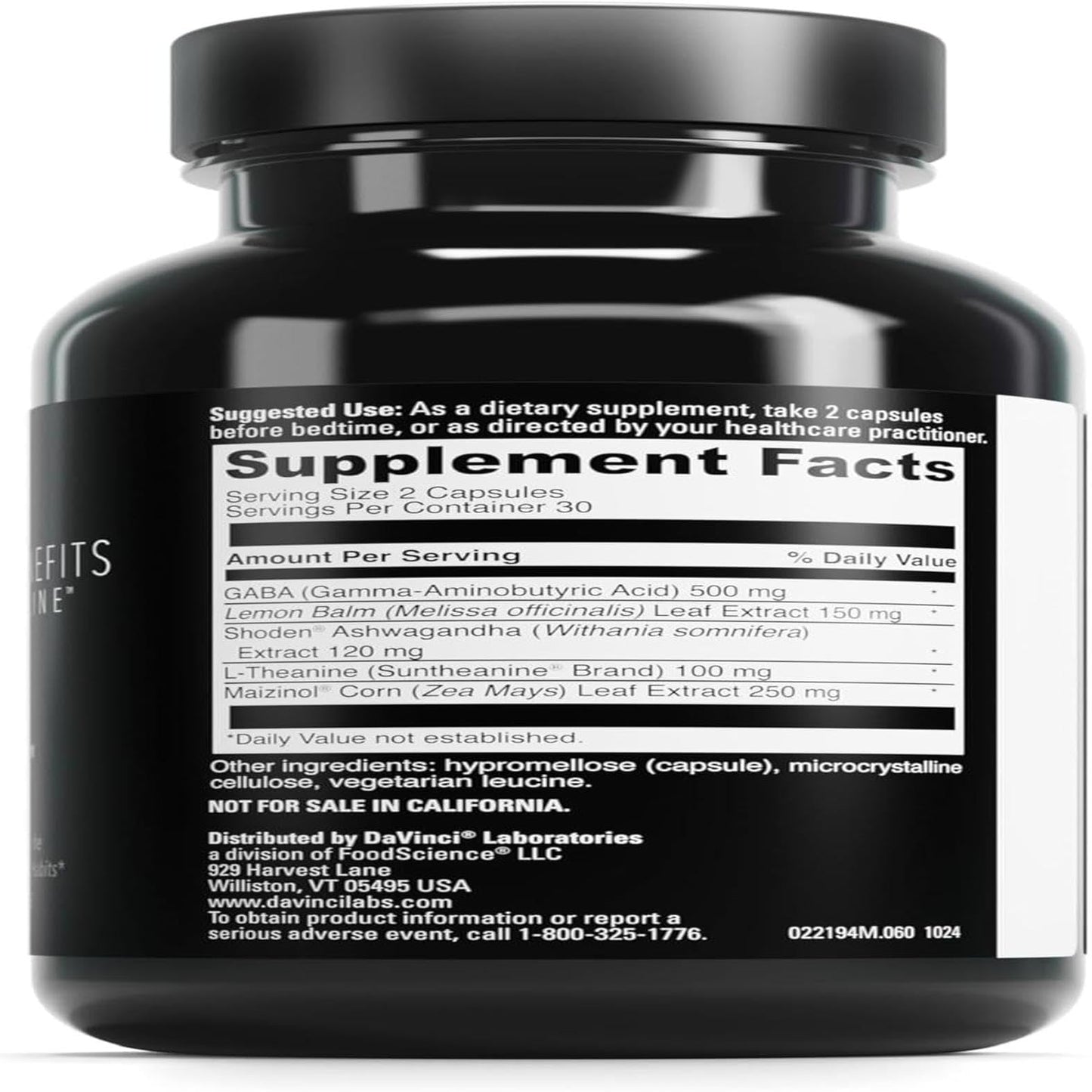 DAVINCI LABS Sleep Benefits – Melatonin-Free Sleep Support with Maizinol, Shoden Ashwagandha & Suntheanine L-Theanine – 60 Capsules