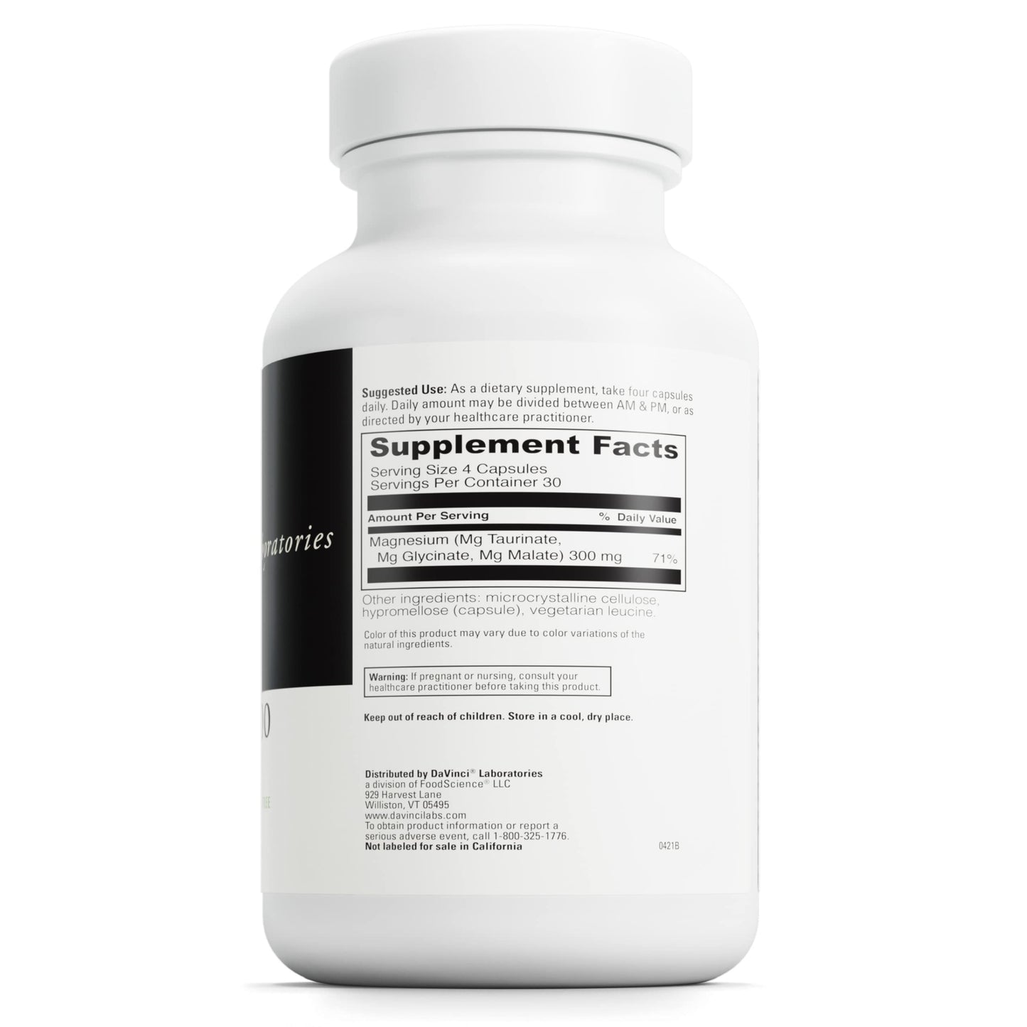 DAVINCI Tri-Mag 300: Triple Magnesium Glycinate, Taurate & Malate for Sleep & Nerve Support (120 Capsules)