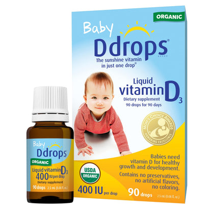 Ddrops 1072834 400 IU Liquid Vitamin D3 Drops for Babies – 0.08 fl oz Pack of 2