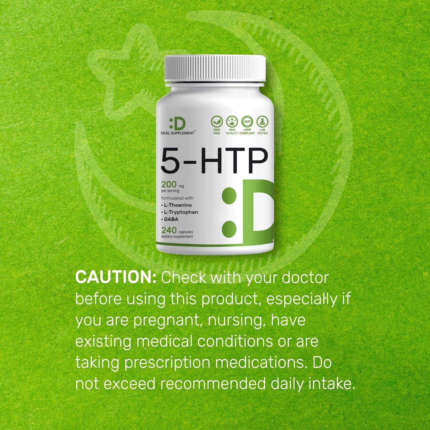 Deal Supplement 5-HTP 200mg per Serving, 240 Capsules | 98% African Griffonia Seed Extract | 4-in-1 Formula + L-Theanine, L-Tryptophan & GABA