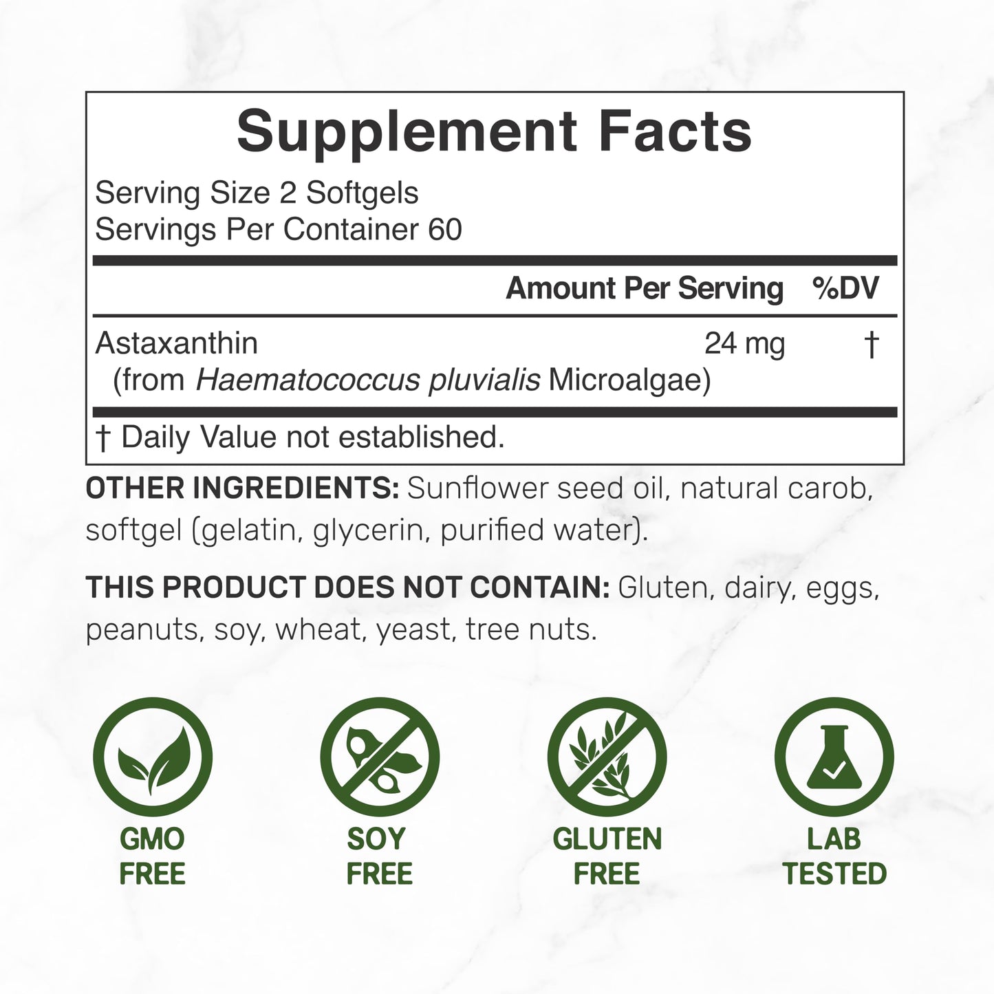 Astaxanthin 24mg per Serving – 120 Softgels, Double Strength Microalgae, Non-GMO