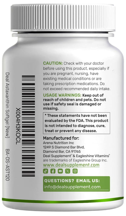 Astaxanthin 24mg per Serving – 120 Softgels, Double Strength Microalgae, Non-GMO