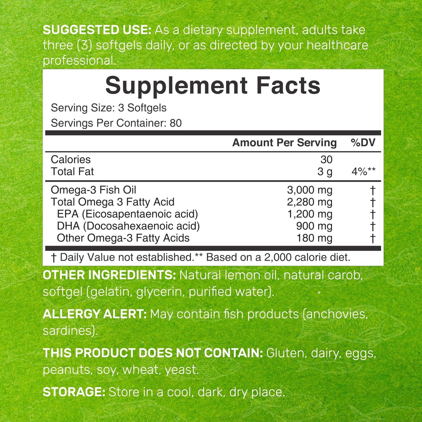 DEAL SUPPLEMENT Omega 3 Fish Oil – 3,000 mg per Serving, 240 Softgels, Burpless Lemon