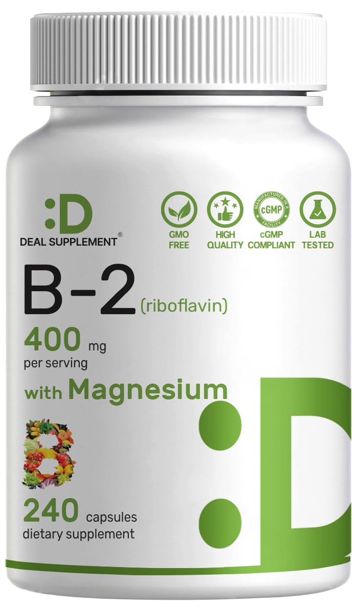 DEAL SUPPLEMENT Vitamin B2 400mg Riboflavin with Magnesium Glycinate 400mg – 240 Capsules