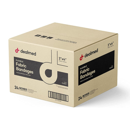 Dealmed Fabric Flexible Adhesive Bandages – 2x4 inch | Latex-Free, Non-Stick Pad, 100 Count (Case of 24)