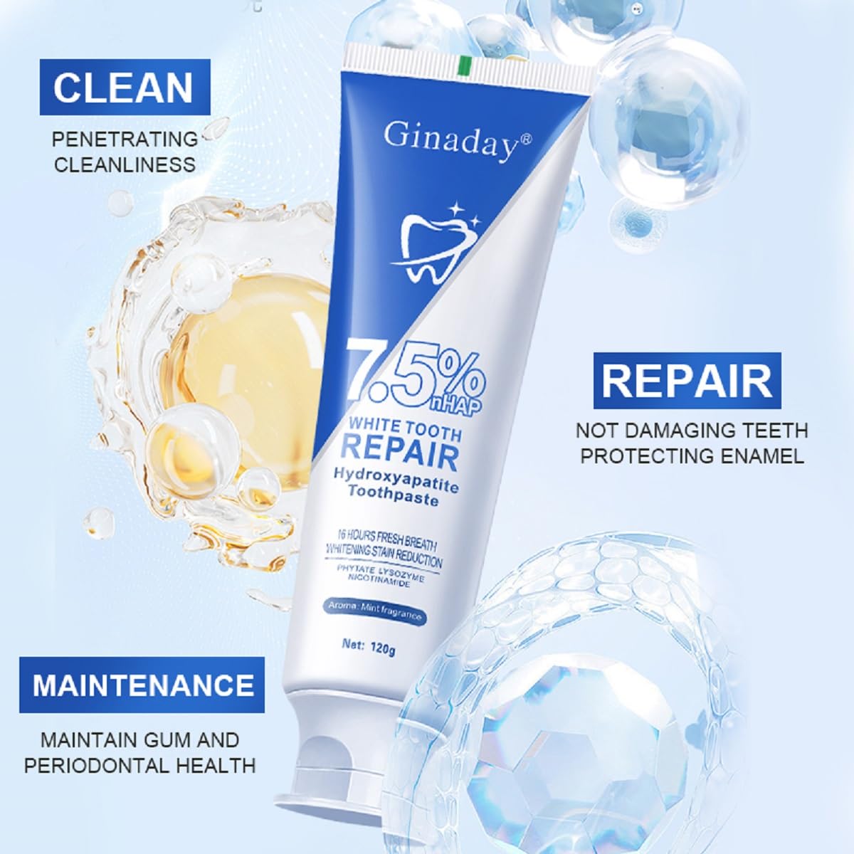 Hydroxyapatite Toothpaste 7.5% for Enamel Protection & Tooth Strengthening – Fluoride-Free, Gentle Mint
