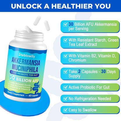 Akkermansia Probiotic with GLP-1 – 60 Capsules for Gut Health