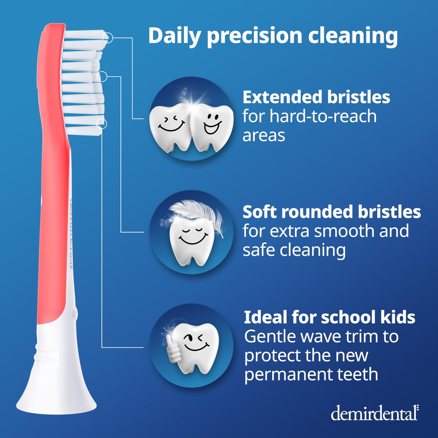 demirdental Kids Toothbrush Heads for Philips Sonicare | Ages 7-10 | Red