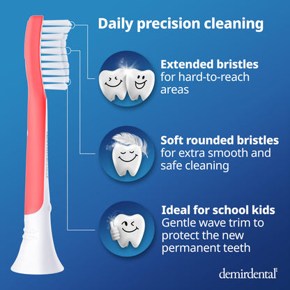 demirdental Kids Toothbrush Heads for Philips Sonicare | Ages 7-10 | Red