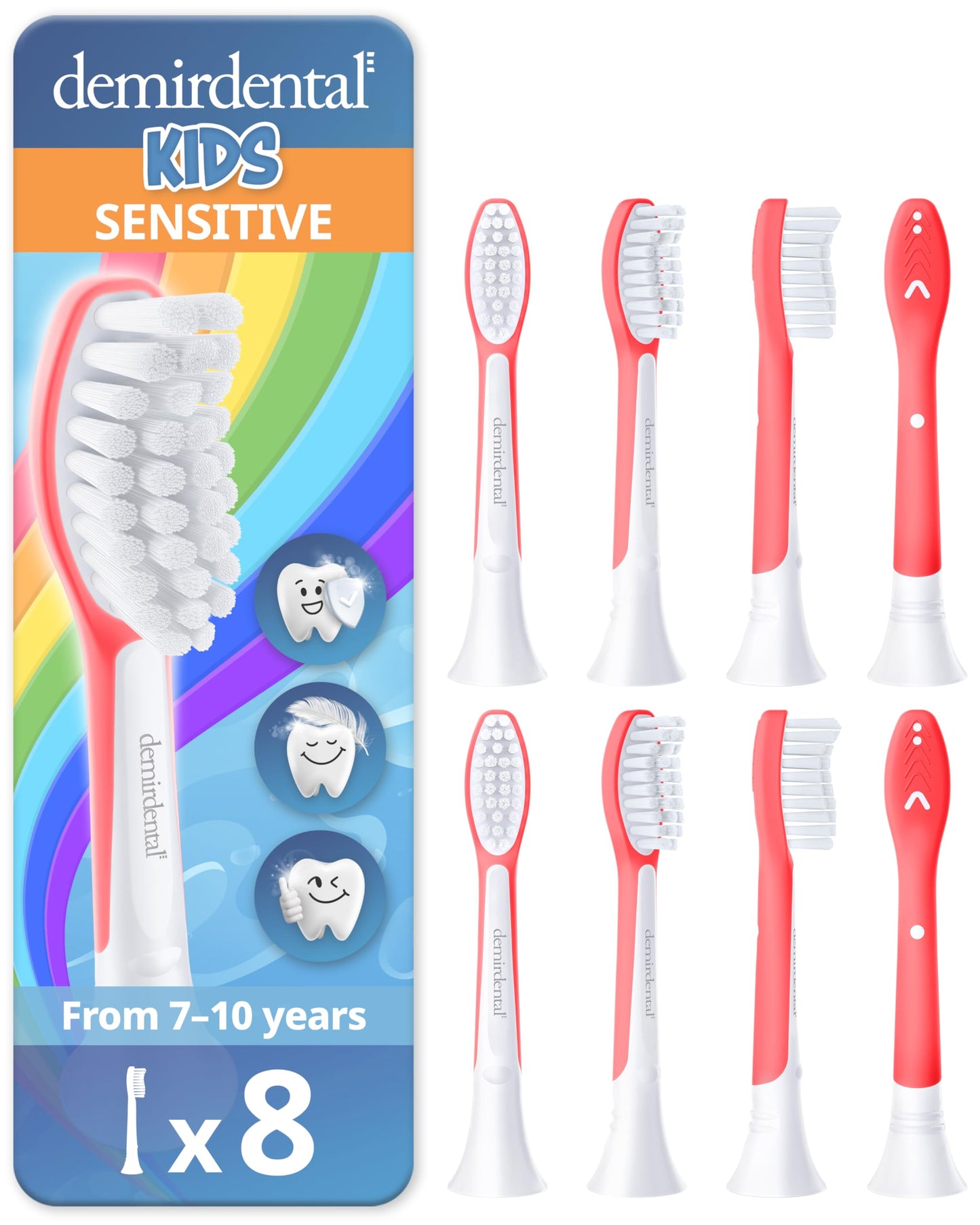 demirdental Kids Toothbrush Heads for Philips Sonicare | Ages 7-10 | Red