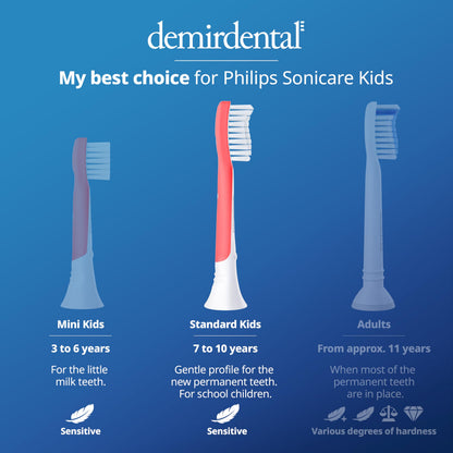 demirdental Kids Toothbrush Heads for Philips Sonicare | Ages 7-10 | Red