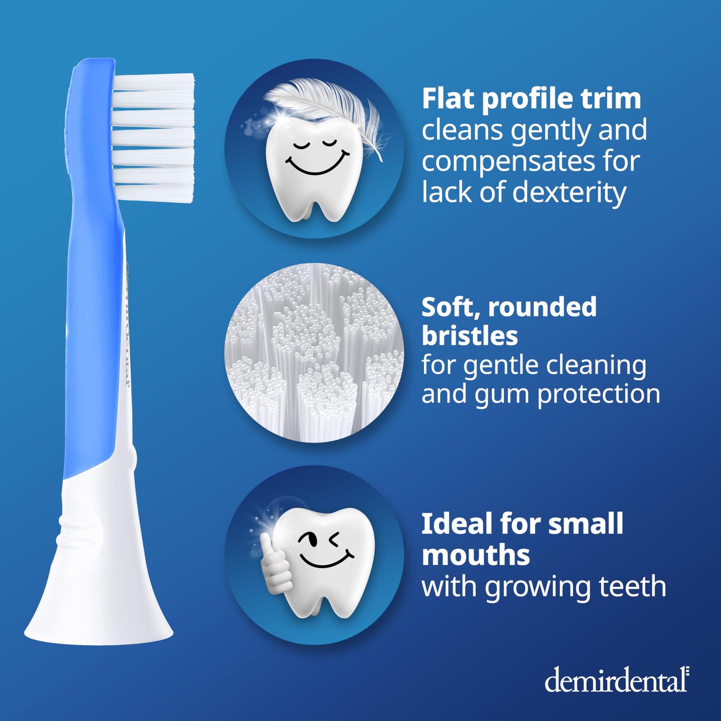 Demirdental Kids Mini Toothbrush Heads for Philips Sonicare Compact Kids (Ages 3-6) - Dark Blue