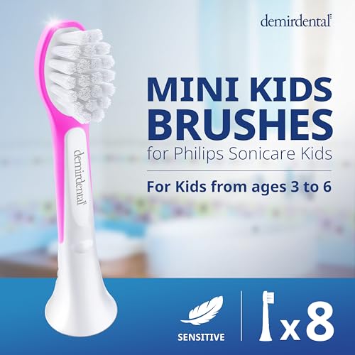 Demirdental Kids Mini Toothbrush Heads for Philips Sonicare Kids – Ages 3–6, Magenta (HX6038-8)