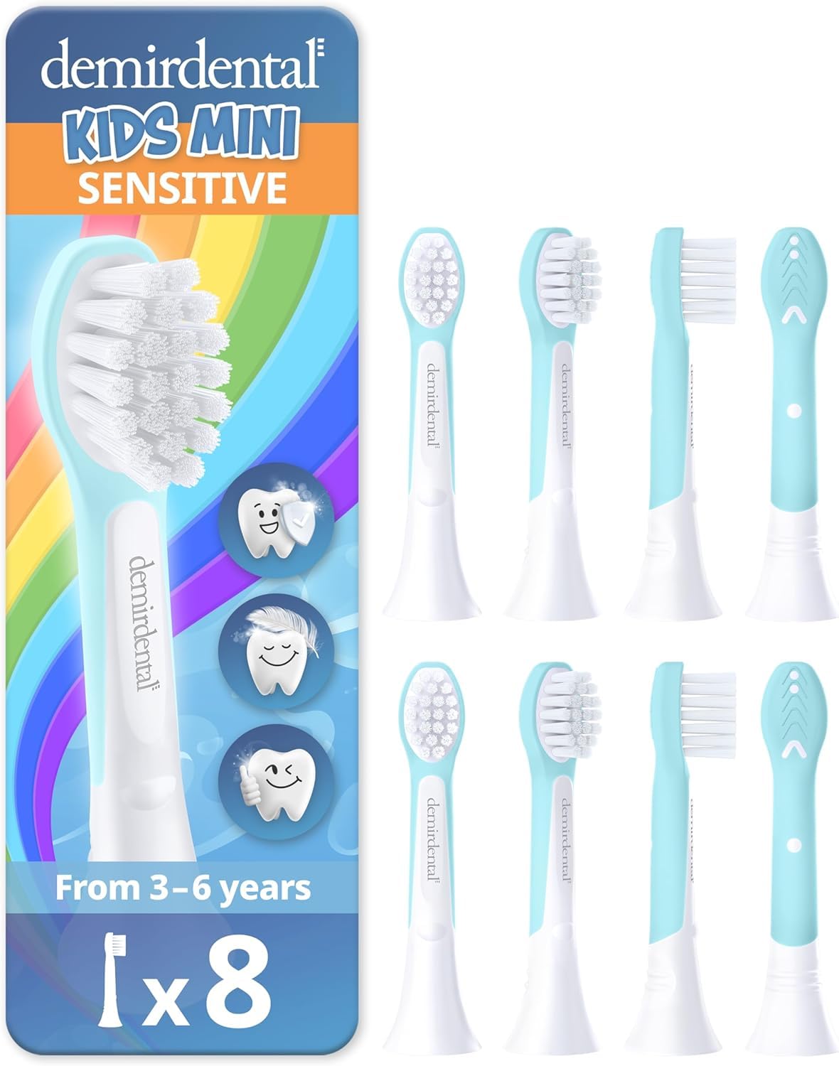Demirdental Kids Mini Toothbrush Heads for Philips Sonicare Kids – Replacement Heads Mini Sensitive (Ages 3-6) Turquoise