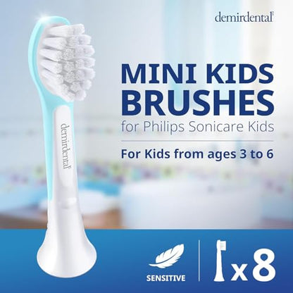 Demirdental Kids Mini Toothbrush Heads for Philips Sonicare Kids – Replacement Heads Mini Sensitive (Ages 3-6) Turquoise