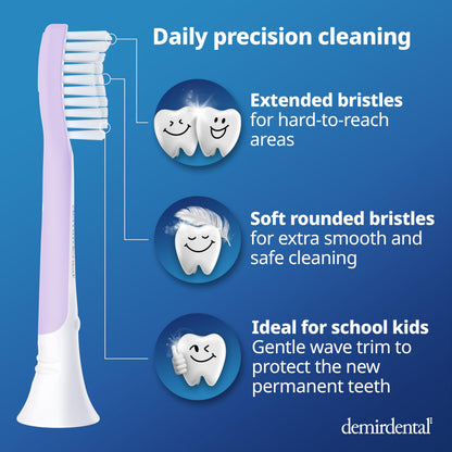 Demirdental Kids Toothbrush Heads for Philips Sonicare Kids – Ages 7-10, Lilac