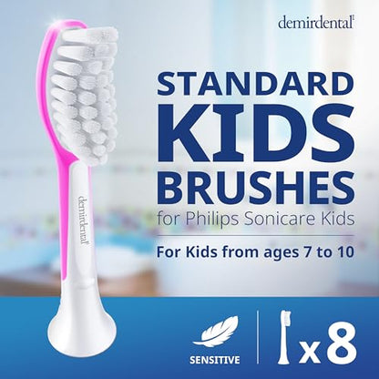 demirdental Kids Toothbrush Heads for Philips Sonicare Kids – Ages 7-10, Magenta