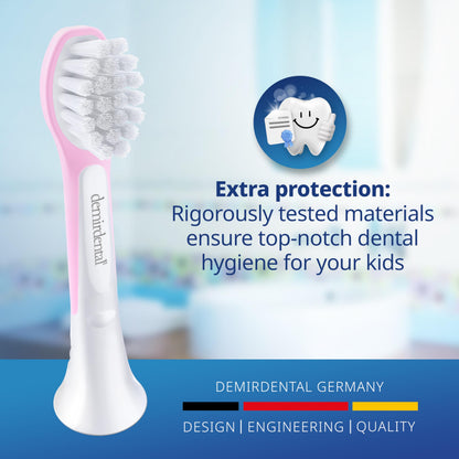 Demirdental Kids Mini Toothbrush Heads – Philips Sonicare Kids Compatible, Replacement Heads Mini Sensitive (Ages 3-6) Pink