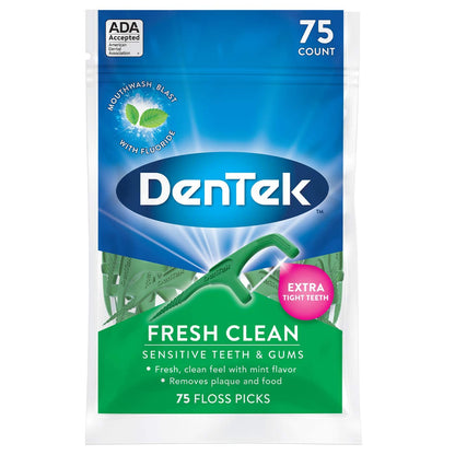DenTek Fresh Clean Floss Picks – Extra Tight Teeth, 75 Count (2-Pack)