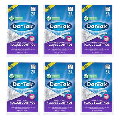 DenTek Cross Flosser Plaque Control Floss Picks – 75 Count (6 Pack)