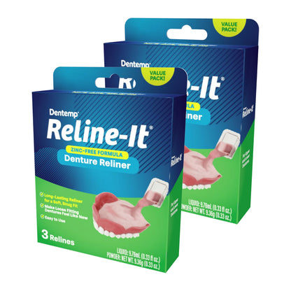 Dentemp Reline-It Denture Reliner Kit – 2 Pack (6 Relines) for Upper & Lower Dentures