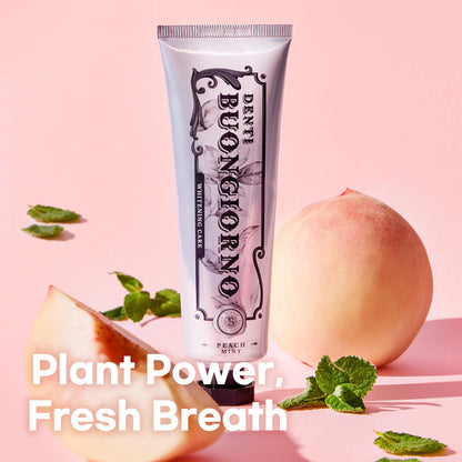 DENTI BUONGIORNO Peach Mint Whitening Toothpaste – Natural Fluoride Korean Formula, Paraben & SLS Free (3.52 fl oz / 100 g)