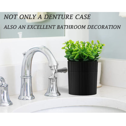 Denture Bath: Artificial Eucalyptus Potted Denture Case with Strainer