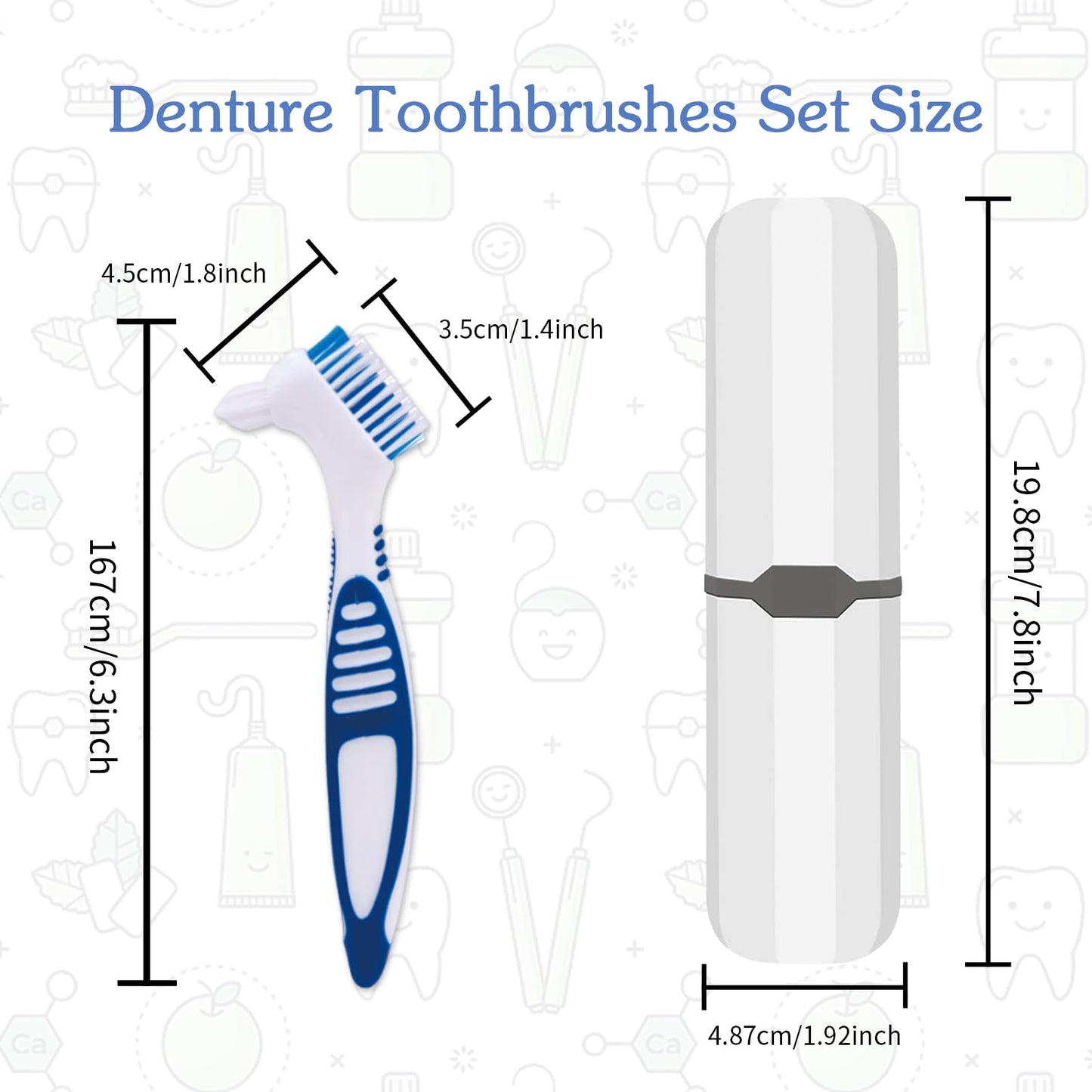 Denture Brush 2 Pcs with White Case – Comfort Grip & Multi-Tier Bristles