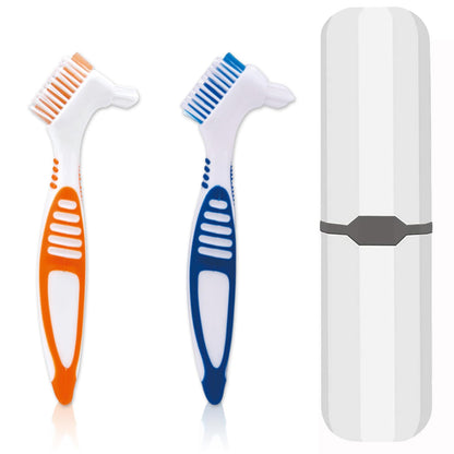 Denture Brush 2 Pcs with White Case – Comfort Grip & Multi-Tier Bristles