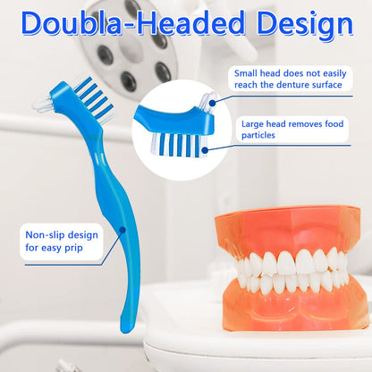 Denture Cleaner Box & Brush Set – 2 Pack Bath Case with Basket (Light & Dark Blue)