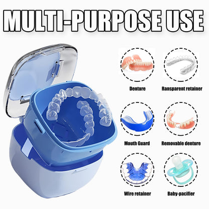 Denture Case & Retainer Cleaning Box – Large Capacity with Brush & Mirror
