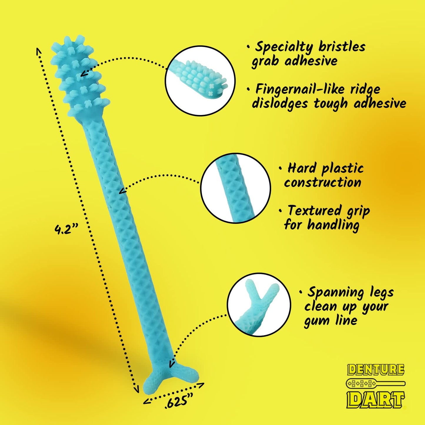 Denture Dart V3 – Hard Plastic Denture Brush & Gel Adhesive Remover