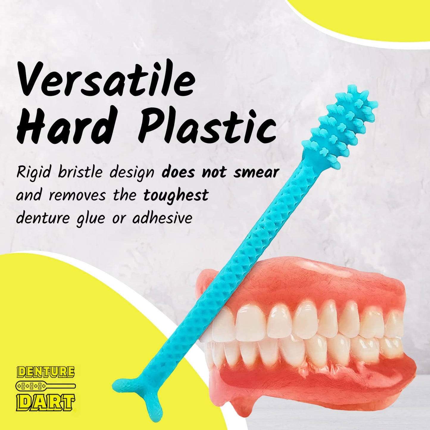 Denture Dart V4 Hard Plastic Denture Brush | Gel Adhesive Remover | Textured Grip