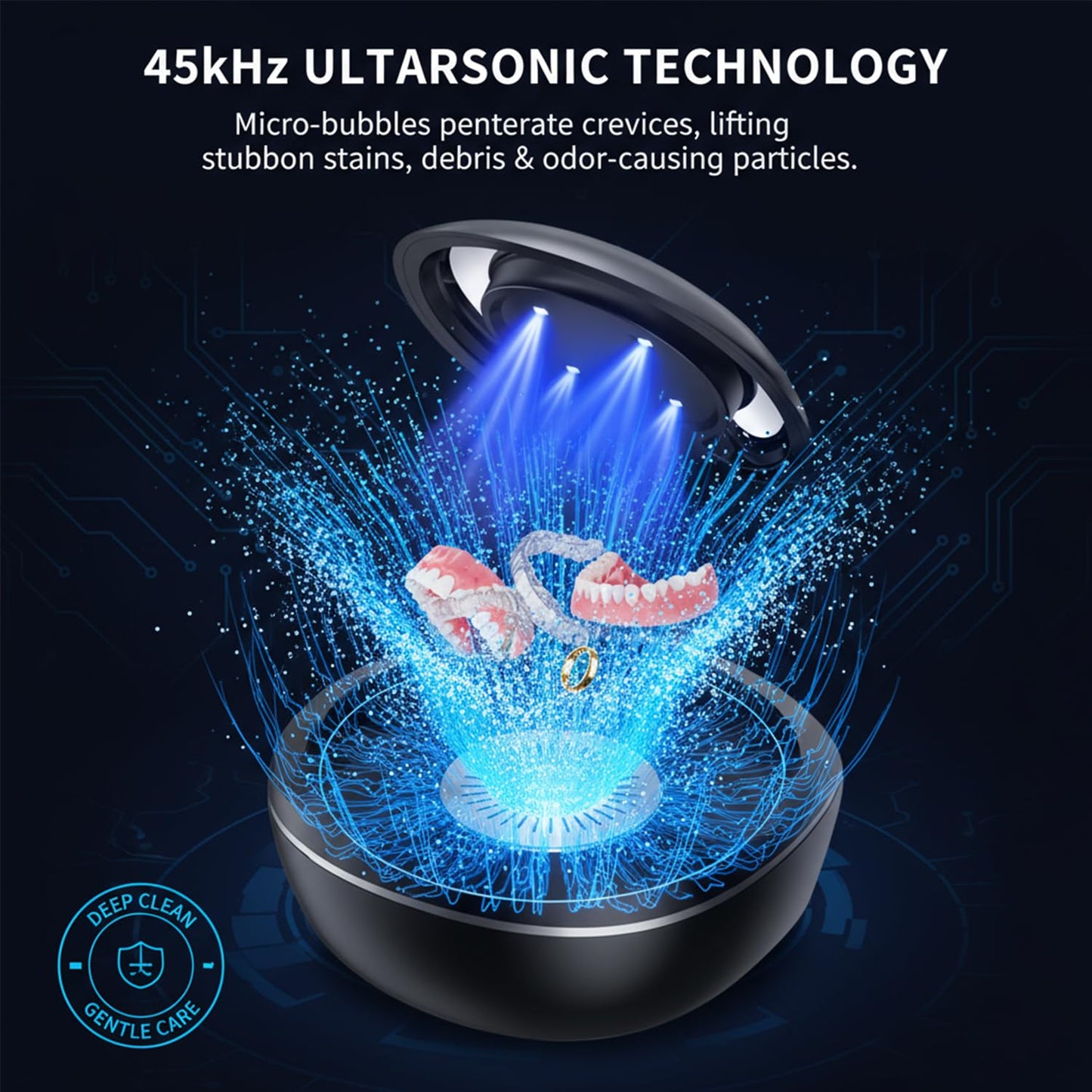 Denture Dome Ultrasonic Retainer Cleaner - 45kHz 200ml Dental Pod Cleaner