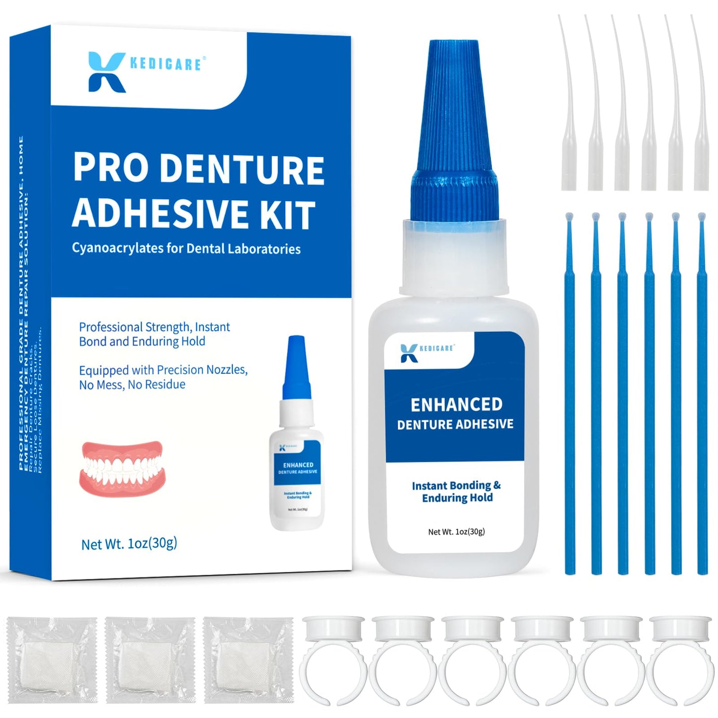 Dental Lab Denture Repair Adhesive Kit 1oz – Pro Instant Bonding Denture Glue for Repairs