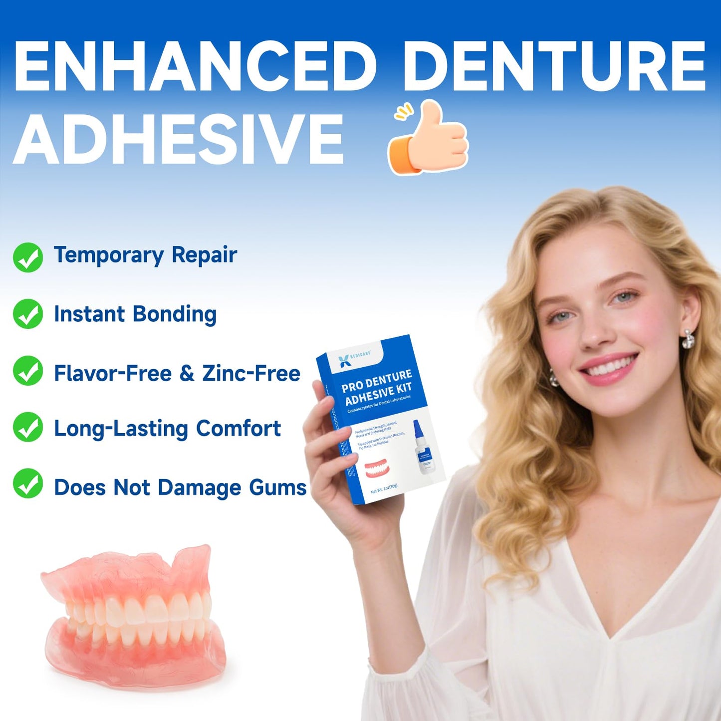 Dental Lab Denture Repair Adhesive Kit 1oz – Pro Instant Bonding Denture Glue for Repairs