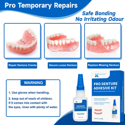 Dental Lab Denture Repair Adhesive Kit 1oz – Pro Instant Bonding Denture Glue for Repairs