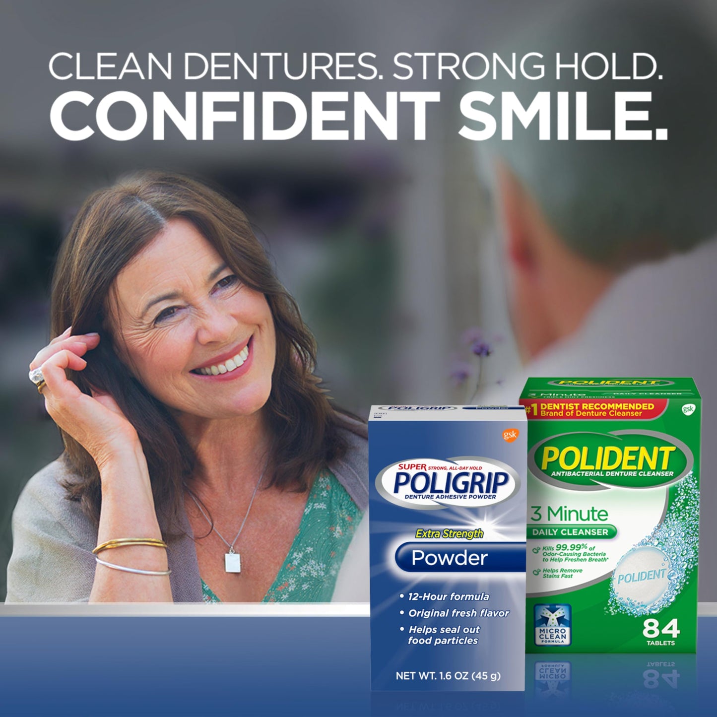 Super Poligrip Extra Strength Denture Adhesive Powder 1.6 oz | 12-Hour Hold (Zinc-Free)