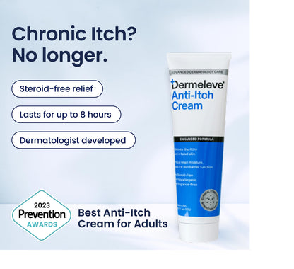 Dermeleve Steroid-Free Anti-Itch Cream | Extra Strength OTC Relief for Psoriasis, Hives & Itch | Full Body, 2 oz (3 Pack)