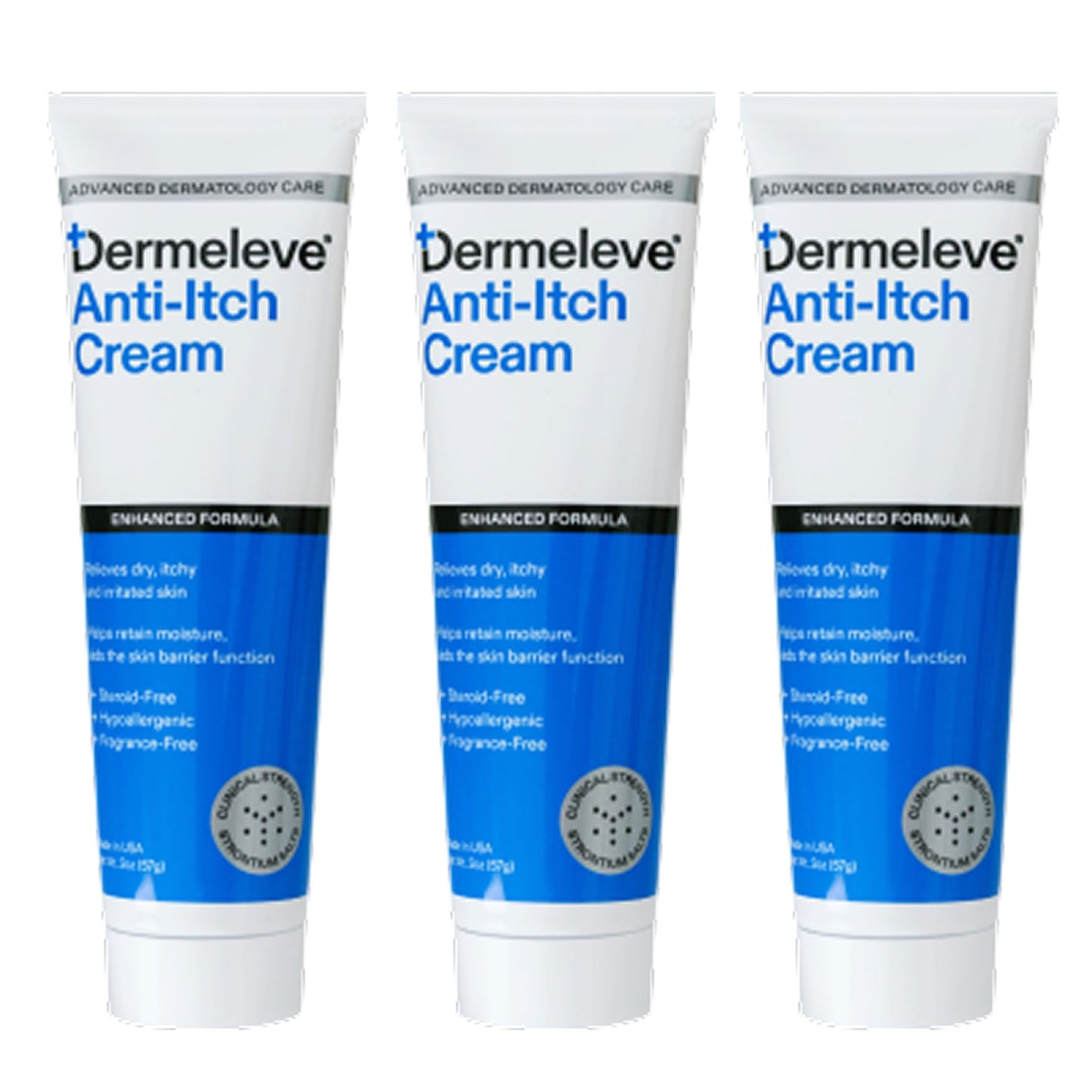 Dermeleve Steroid-Free Anti-Itch Cream | Extra Strength OTC Relief for Psoriasis, Hives & Itch | Full Body, 2 oz (3 Pack)
