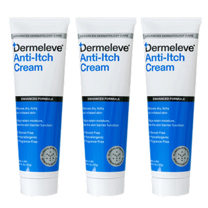 Dermeleve Steroid-Free Anti-Itch Cream | Extra Strength OTC Relief for Psoriasis, Hives & Itch | Full Body, 2 oz (3 Pack)