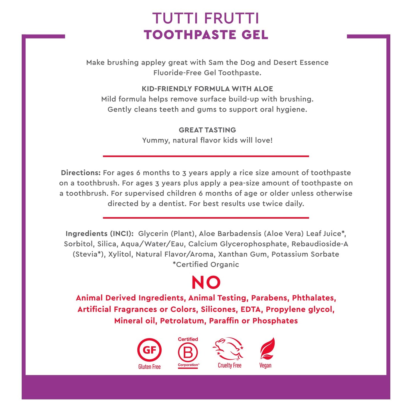 Desert Essence Fluoride-Free Toothpaste Gel for Kids – Tutti Frutti – Safe for Toddlers & Babies, 4.7oz