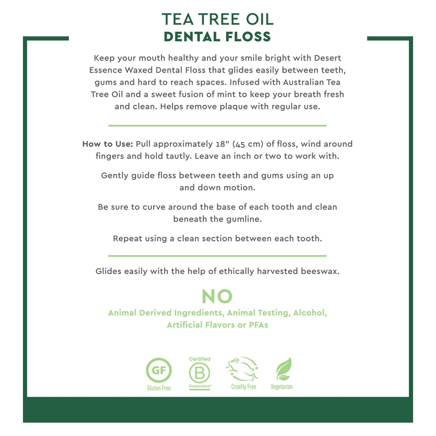 Desert Essence Tea Tree Oil Dental Floss - 50 Yards, Beeswax-Coated, Thick No-Shred Tape