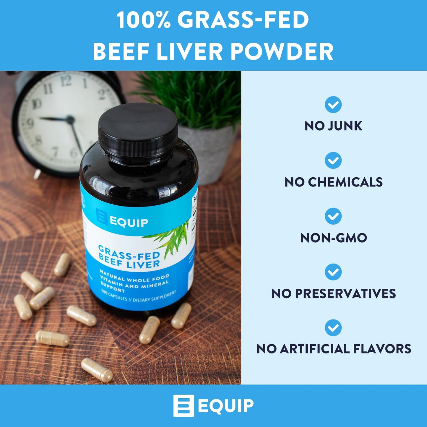 Equip Foods Grass-Fed Beef Liver – Desiccated Liver Supplement | 180 Capsules, 30 Servings