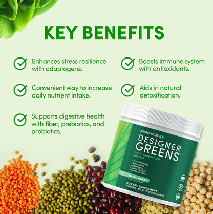 Designer Greens Powder with Prebiotics & Probiotics – 30 Servings | Designer Wellness