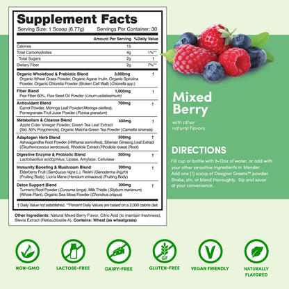 Designer Greens Powder with Prebiotics & Probiotics – 30 Servings | Designer Wellness