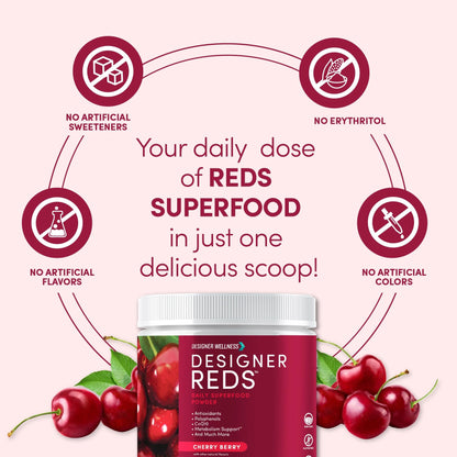Designer Reds Beet Root Daily Superfood Powder – Cherry Berry, 30 Servings | Energy, Immunity, Digestive & Heart Health