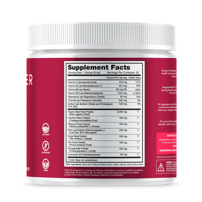 Designer Reds Beet Root Daily Superfood Powder – Cherry Berry, 30 Servings | Energy, Immunity, Digestive & Heart Health