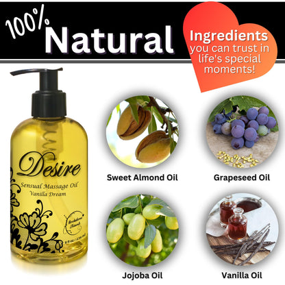 Desire Sensual Massage Oil for Date Night - All-Natural 8oz for Couples