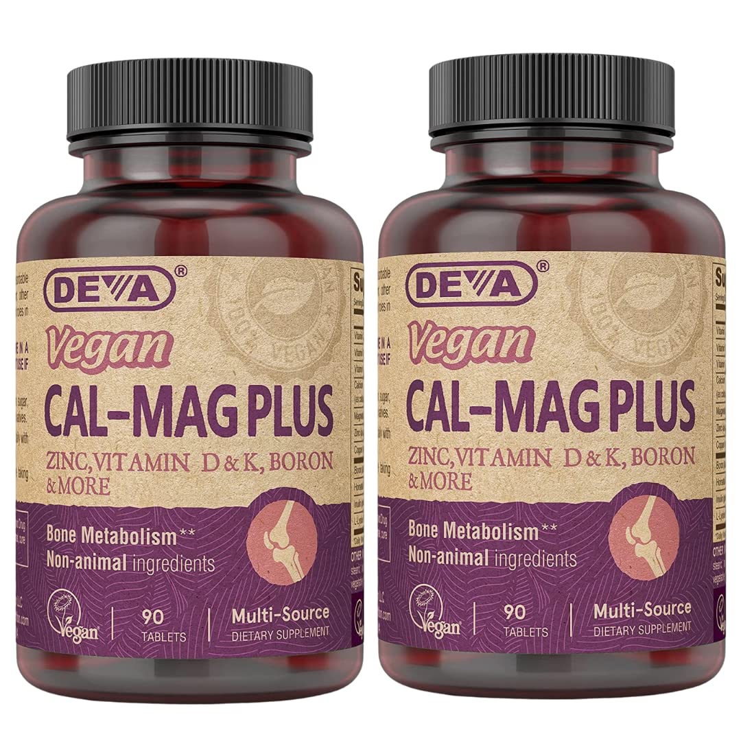 DEVA Vegan Calcium Magnesium Plus 2-Pack – Zinc, Vitamins C D K | 90 Tablets Each